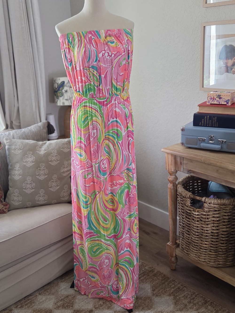 Lilly Pulitzer Pink Multi-Color Strapless Maxi Dress